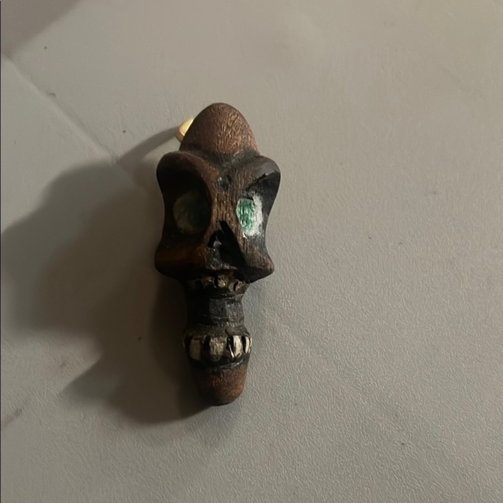 Hand carved, wood,Brown Skull Pendant or accessory.